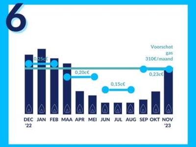 Jaarlijkse verbruiksgrafiek met prijs per maand