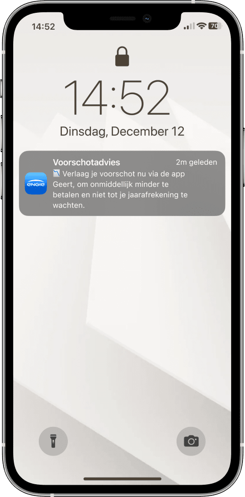 De Smart app geeft je proactief advies over je voorschotbedrag via melding.