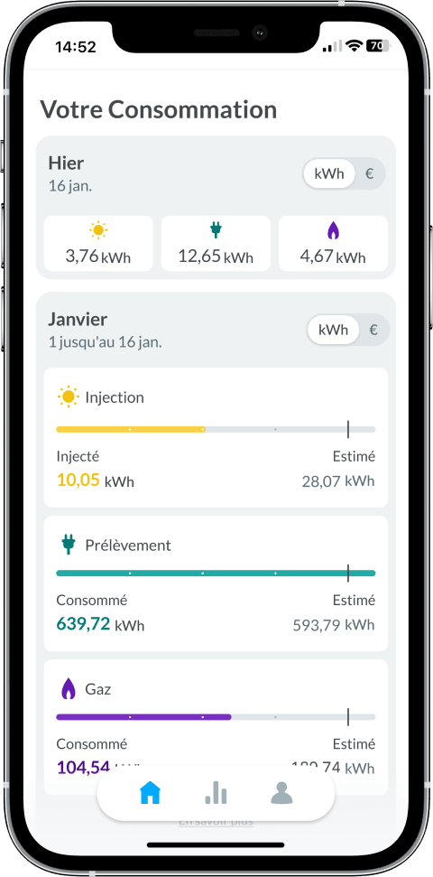 Ecran de suivi de consommation de la smart app d&#039;ENGIE