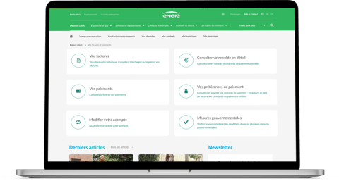 Page de présentation des services et outils de l'Espace Client ENGIE.