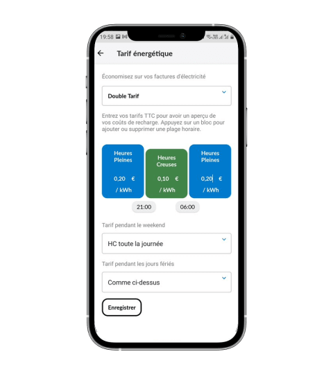 Un téléphone portable sur lequel figure le tarif énérgetique