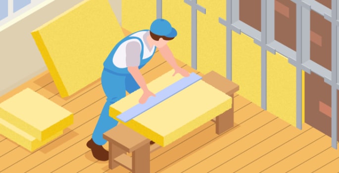Illustration d'un ouvrier installant l'isolation d'une maison