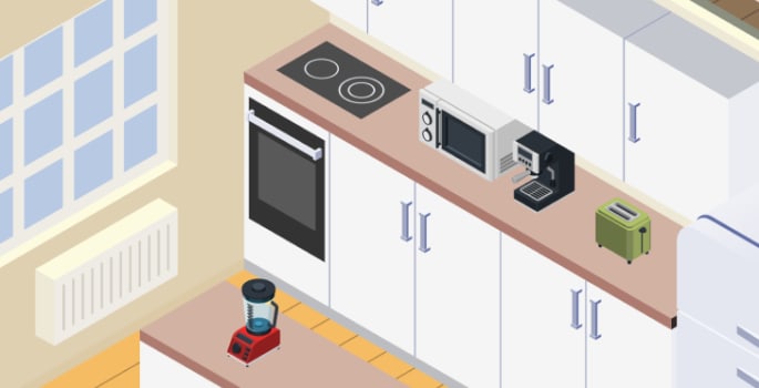 Illustration d'une cuisine et de ses appareils électroménagers