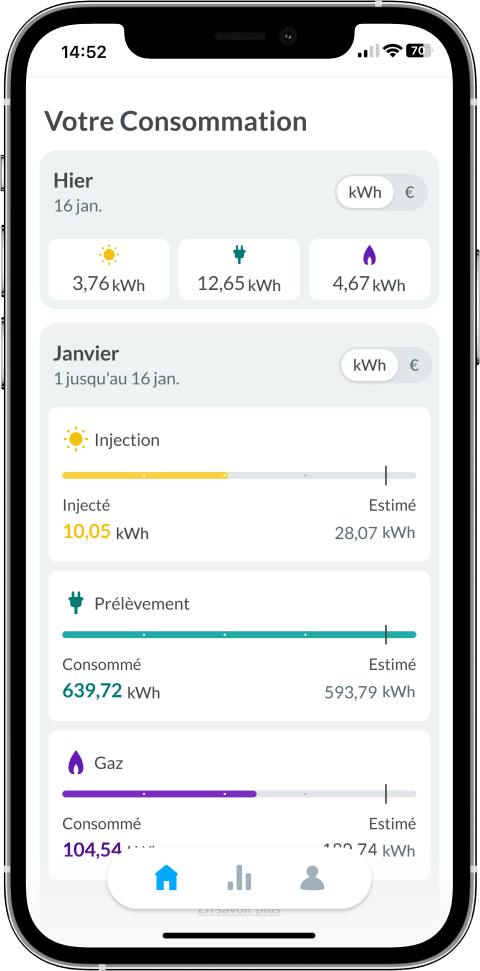 Ecran de suivi de consommation de la smart app d&#039;ENGIE